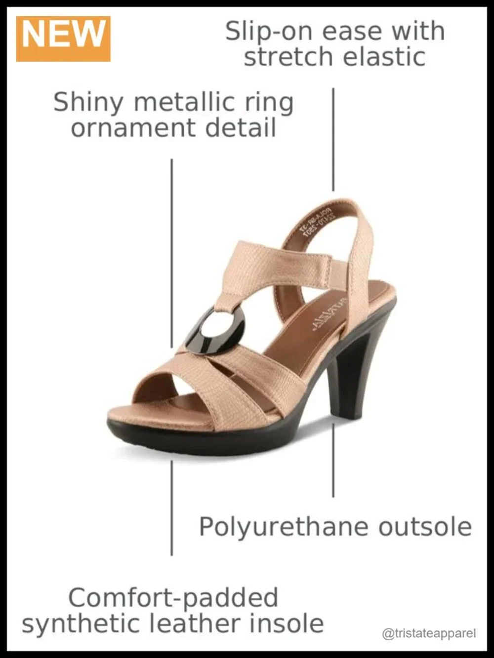 Rola Dress Sandals with Pewter Ring Ornament and Stretch Elastic